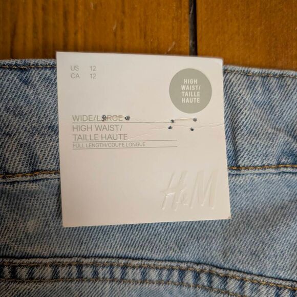 H&M high waist wide leg jeans women's size 12 light wash light distressing NWT - Picture 6 of 7